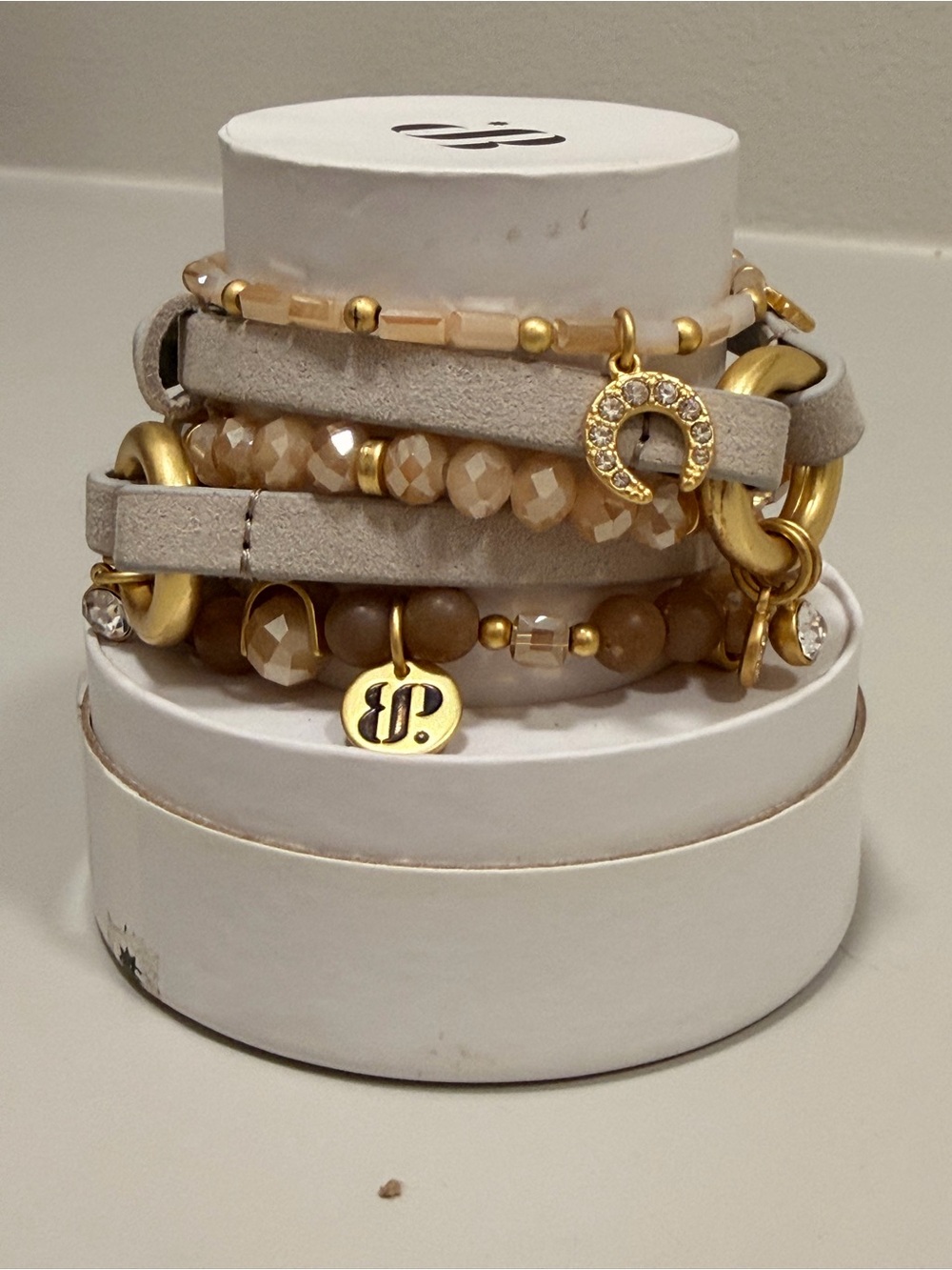 Bomb Party NWT! Beige and Gold Bracelet Stack “Mojave Sparkle”